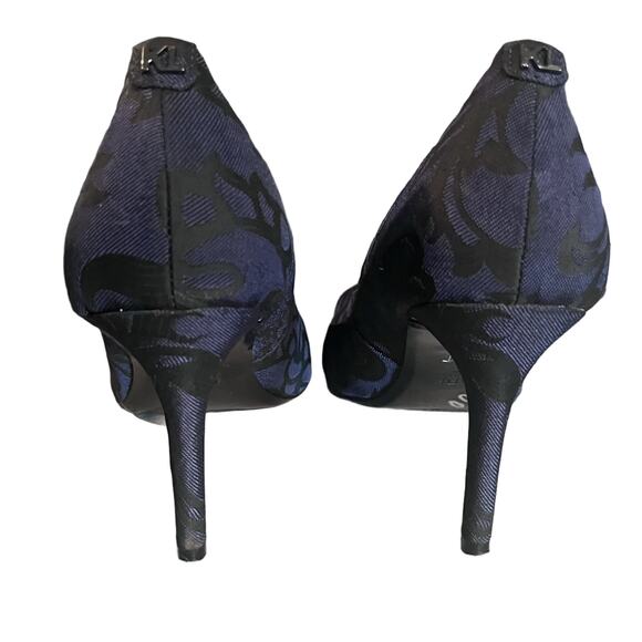 Karl Lagerfeld Brocade Pointed Toe Heels Size 9M Navy Black Pumps Evening Party - Picture 4 of 11